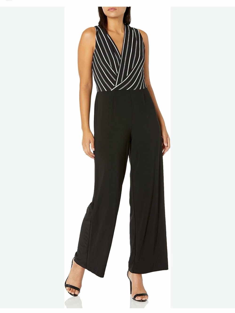 bebe Black Striped V-Neck Jumpsuit